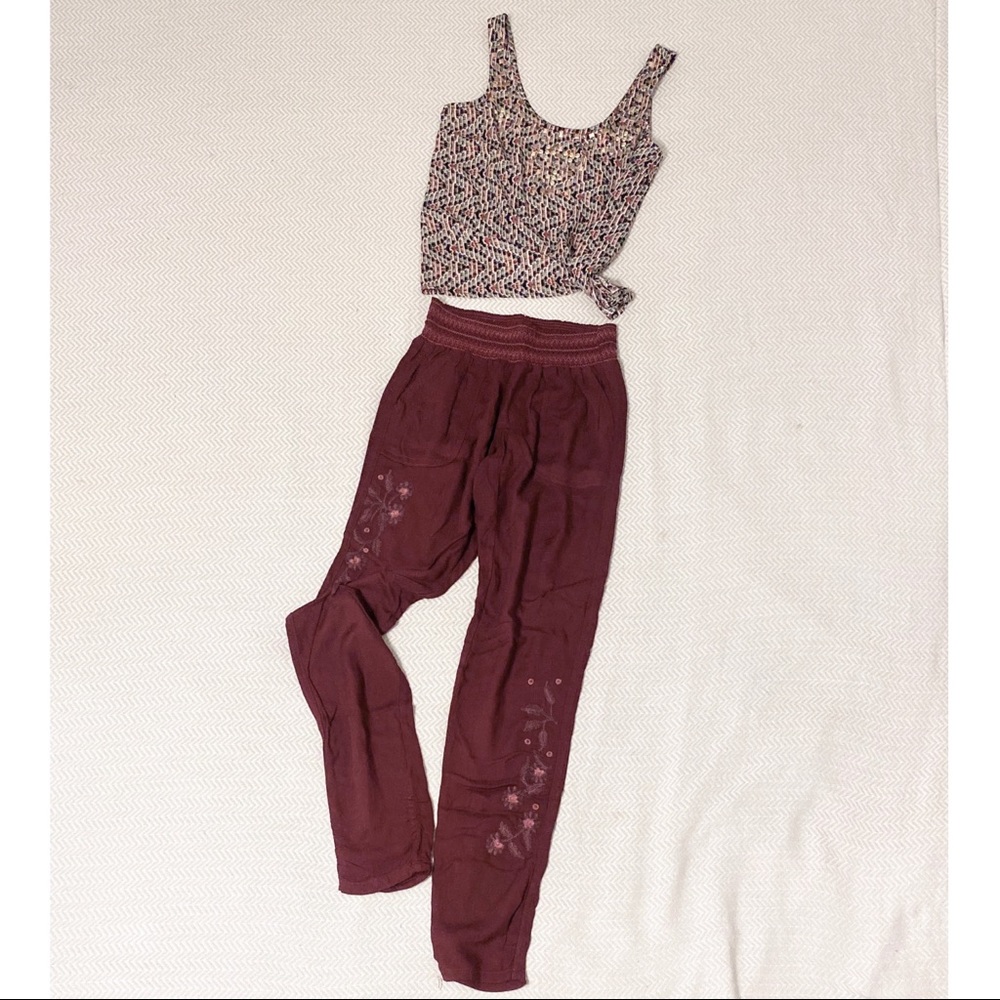 Embroidered Jogger pants and tank top outfit